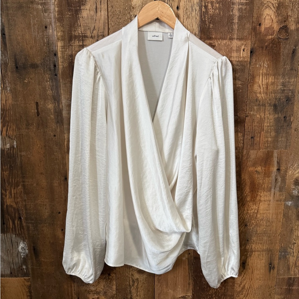 Wilfred Postscript Satin Blouse, Cream, Size XL